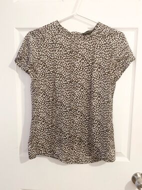 Femme Women's Leopard Print Short Sleeve Top - Brown & Cream - size S